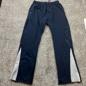 mnml Paint Splatter Flare Sweatpants Mens XL Navy Blue Raw Hem Streetwear